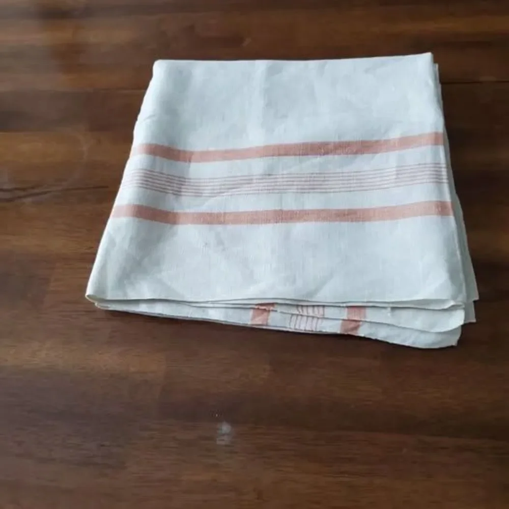 Vintage Cream Brown Plaid Tablecloth 44x42 Farmhouse Rustic Small Table Cloth